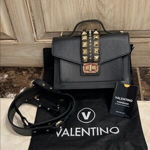 Valentino Black Satchel with Gold Studs